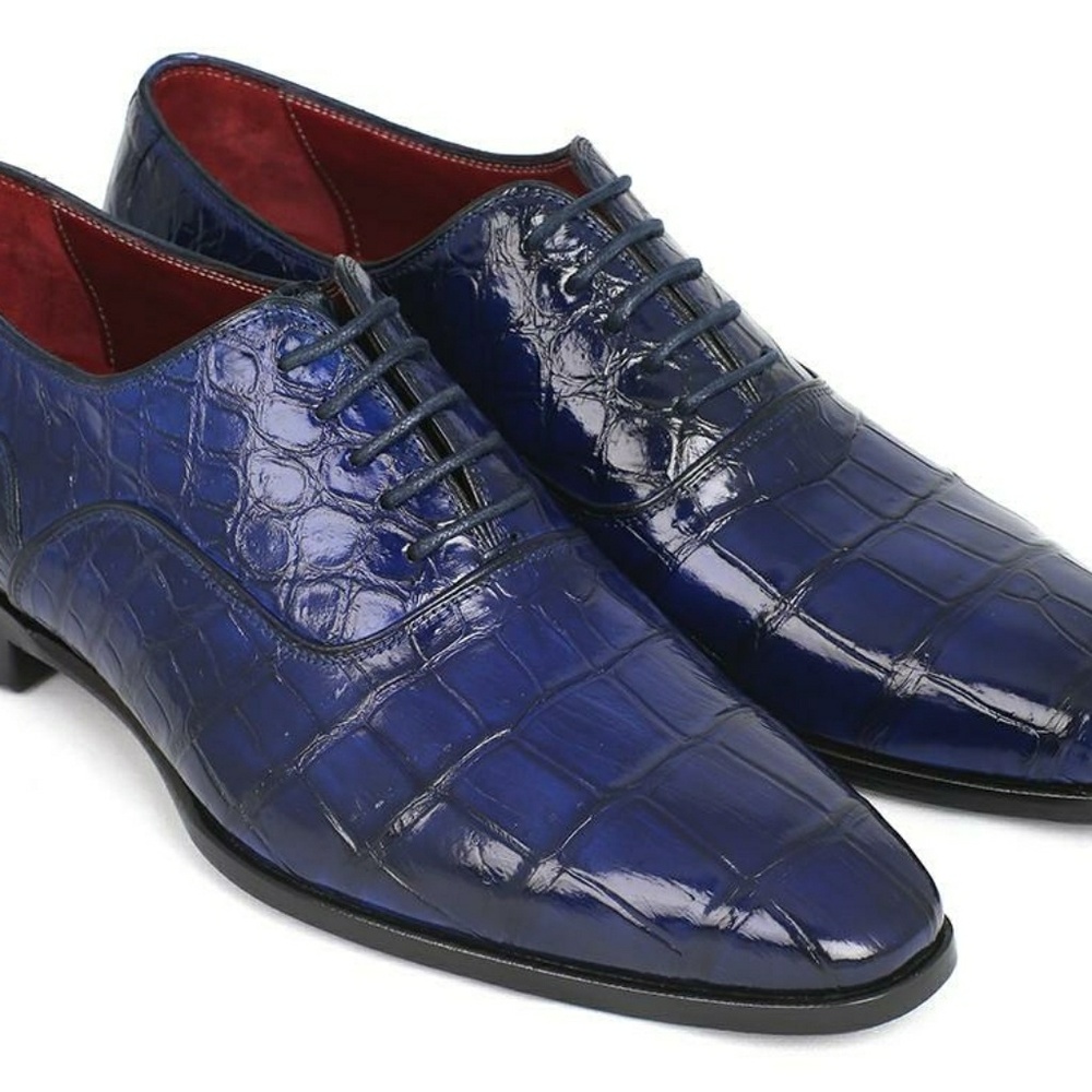 Paul Parkman Blue Genuine Crocodile Oxfords